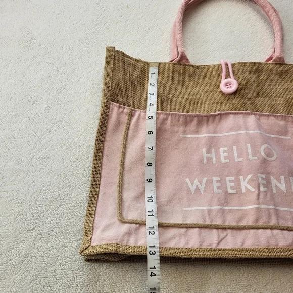 Canvas Brown and Pink Weekend Bag Loop Button Closure 17 x 13 x 5 - Picture 4 of 7